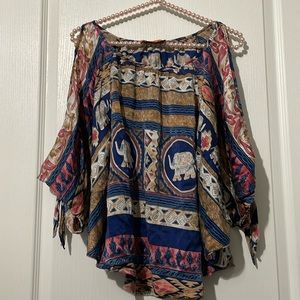 Like New Voom By Joy Han Cold-Shoulder Elephant Print Blouse